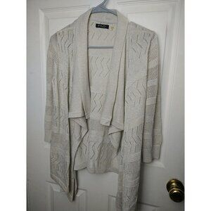 FYLO Women's Open Waterfall 3/4 Sleeve Tan Metallic Silver Accent  Sweater SizeS